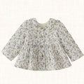 Floral jacket with rounded collar and button-front closure, front view