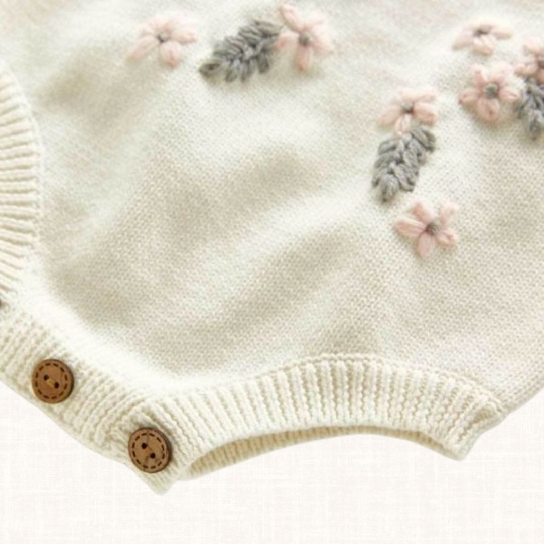 Violet Floral Romper – Ivory Knit Floral Embroidery | Nenoca – Nenoca