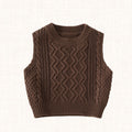Brown cable-knit vest, front view
