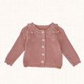Powder rose lace-knit cardigan, front view