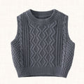 Gray cable-knit vest, front view