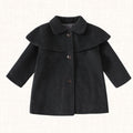 Anthracite coat with wide sculptural collar, front view