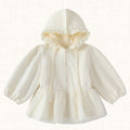 Cream jacket with gathered hood, front view