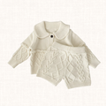 Knit cardigan and cable-knit shorts set, front view