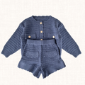 Textured knit cardigan and shorts set, front view