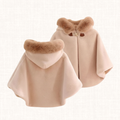 Fleece cape with faux-fur collar in blush pink, front view