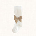 Knit tights with satin side bow, beige shade