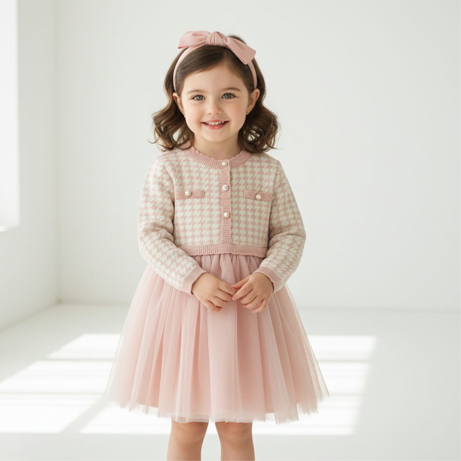Caterina – Pink Tweed & Tulle Dress